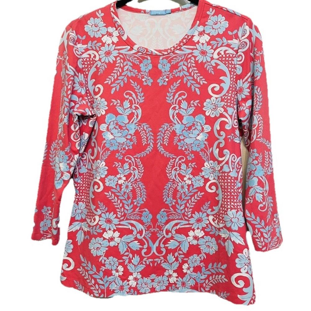 J. J McLaughlin Top Signature Tee Catalina Cloth Pink Blue Floral Printed M